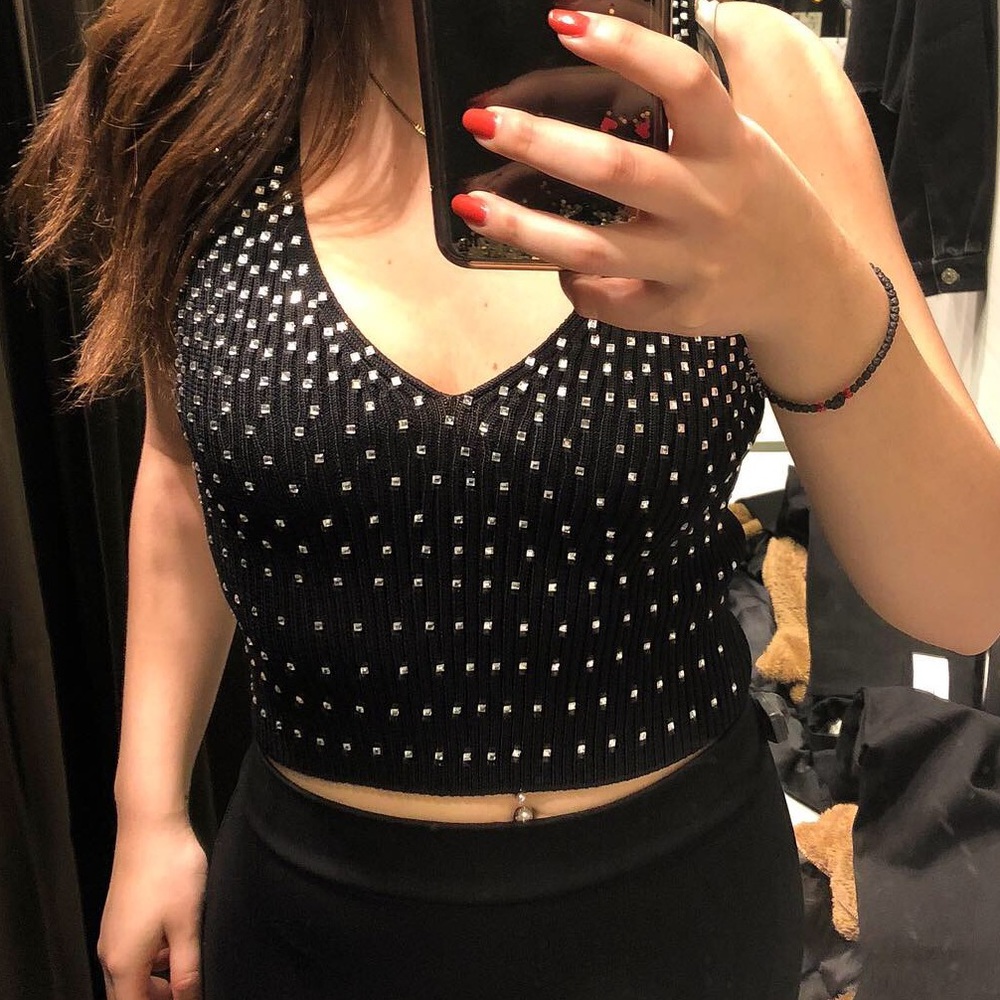 Bedazzled Zara crop sweater tank